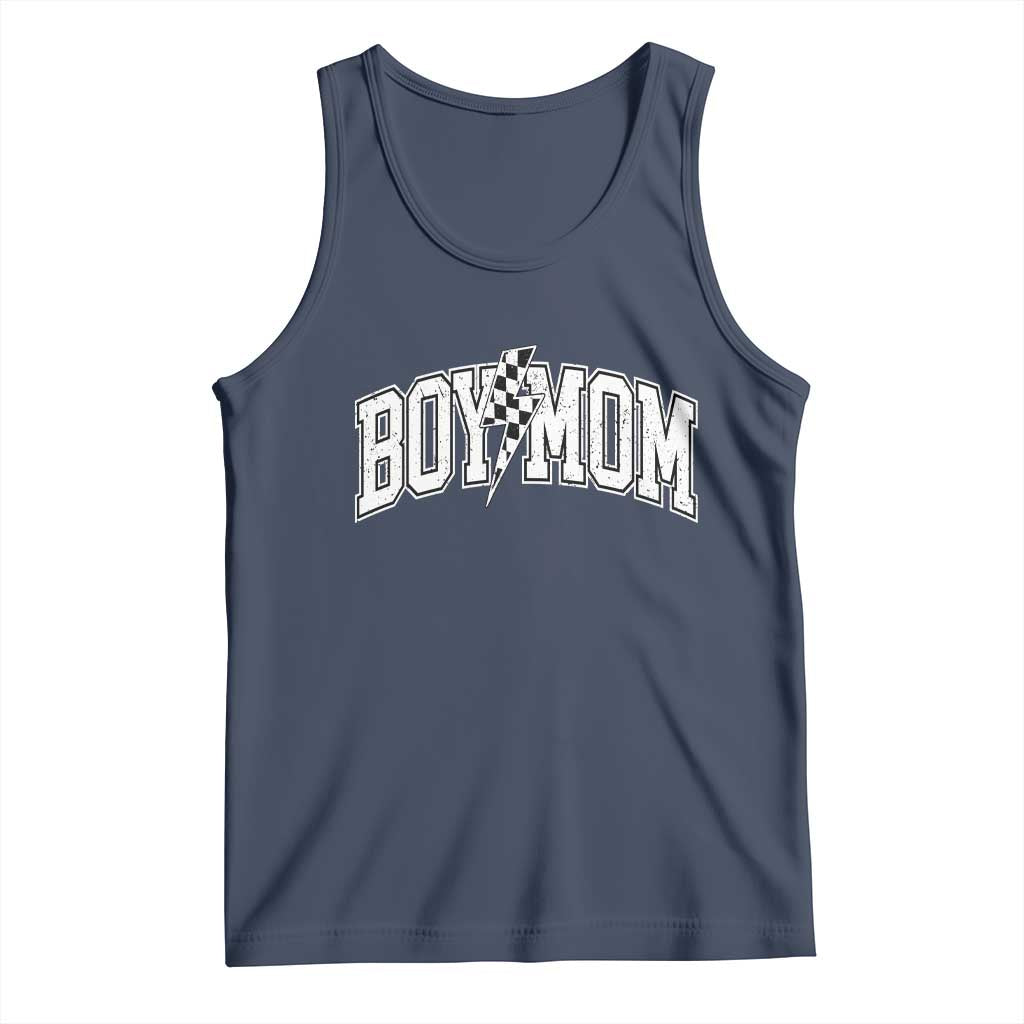 Boy Mom Lightning Bolt Checkered Varsity Son Mama Tank Top