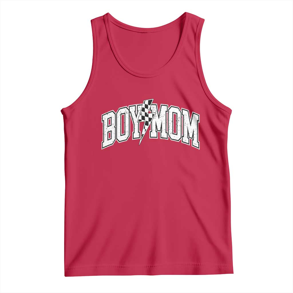 Boy Mom Lightning Bolt Checkered Varsity Son Mama Tank Top