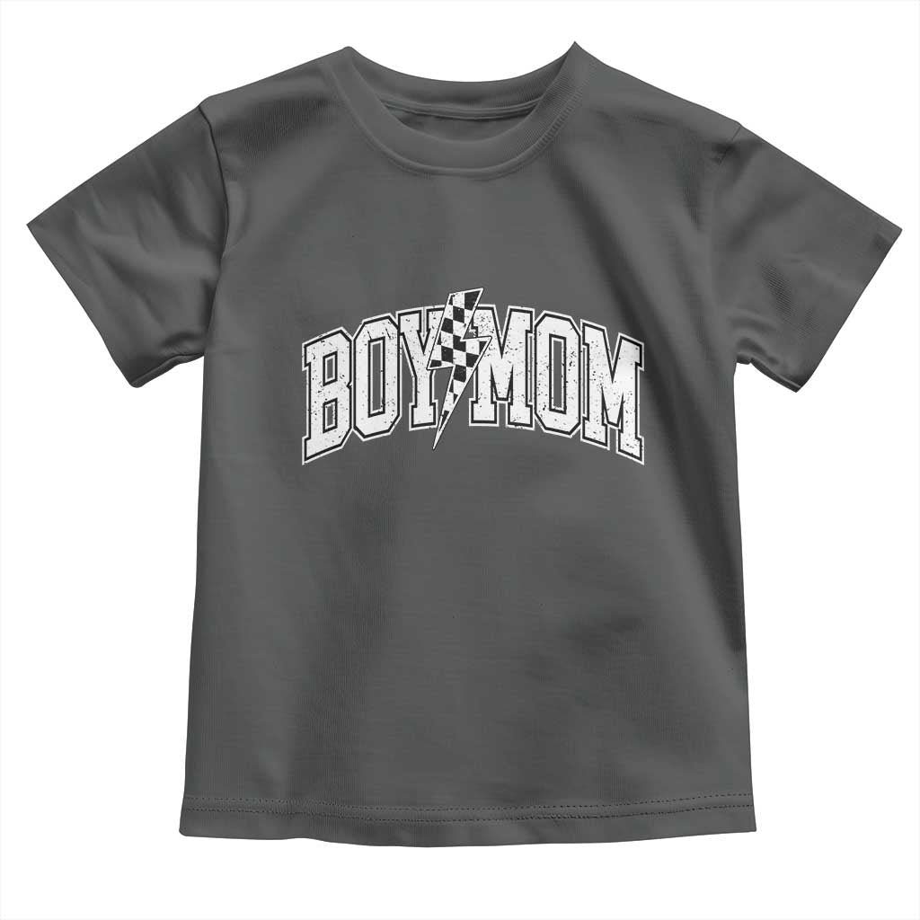 Boy Mom Lightning Bolt Checkered Varsity Son Mama Toddler T Shirt