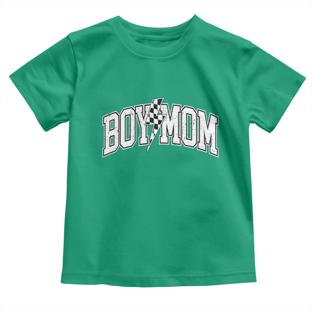Boy Mom Lightning Bolt Checkered Varsity Son Mama Toddler T Shirt