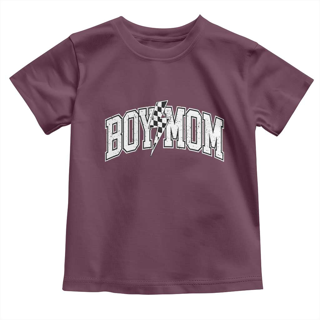 Boy Mom Lightning Bolt Checkered Varsity Son Mama Toddler T Shirt