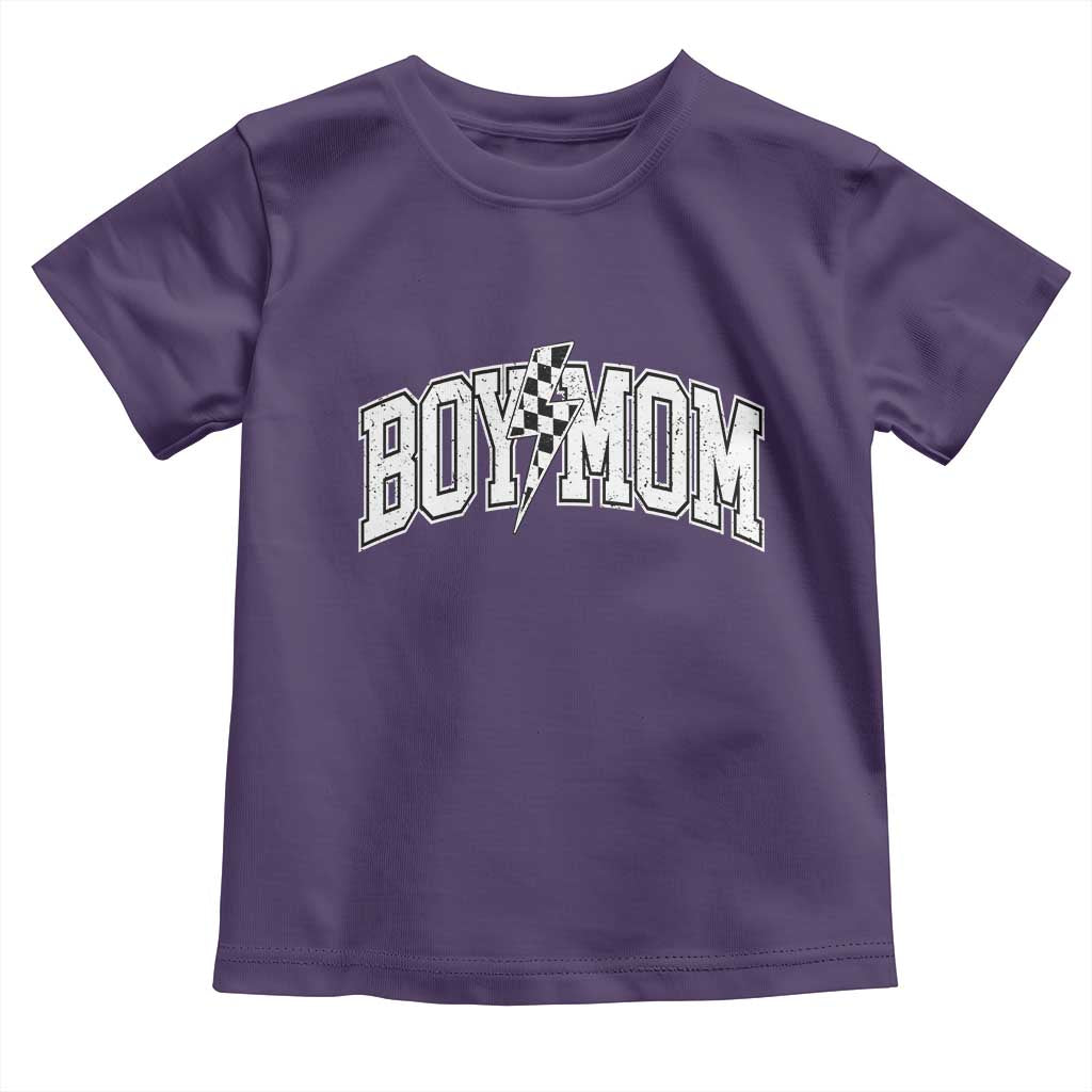 Boy Mom Lightning Bolt Checkered Varsity Son Mama Toddler T Shirt