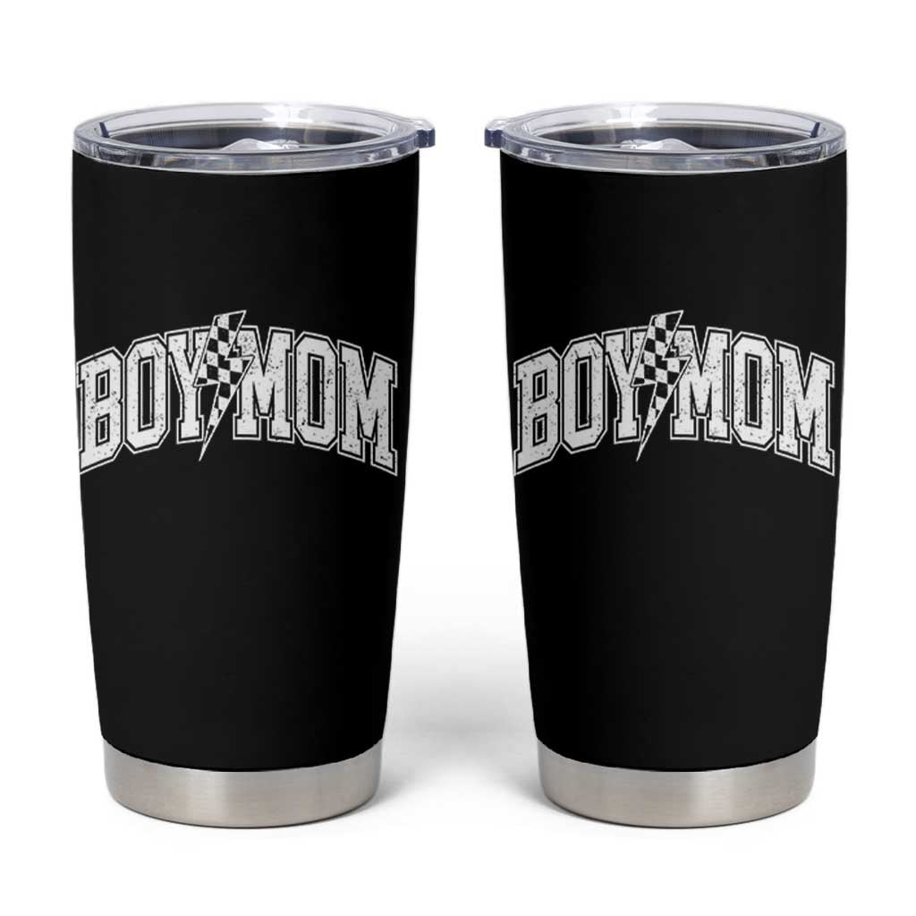 Boy Mom Lightning Bolt Checkered Varsity Son Mama Tumbler Cup