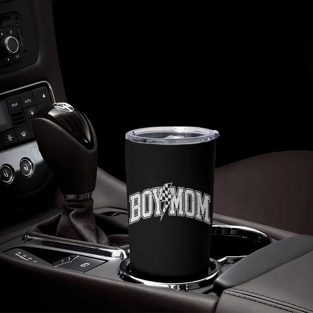 Boy Mom Lightning Bolt Checkered Varsity Son Mama Tumbler Cup