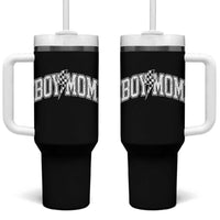 Boy Mom Lightning Bolt Checkered Varsity Son Mama Tumbler With Handle