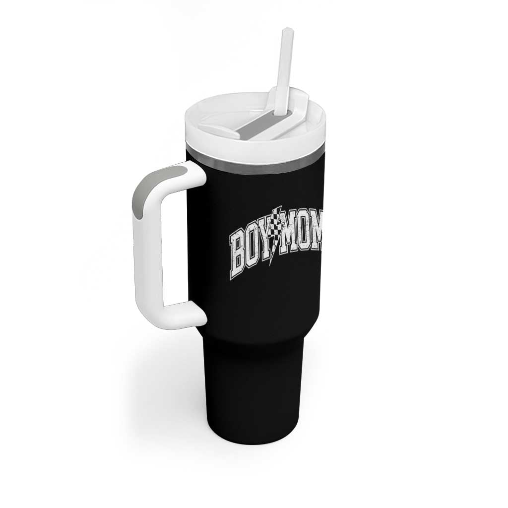 Boy Mom Lightning Bolt Checkered Varsity Son Mama Tumbler With Handle