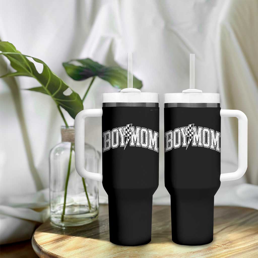 Boy Mom Lightning Bolt Checkered Varsity Son Mama Tumbler With Handle