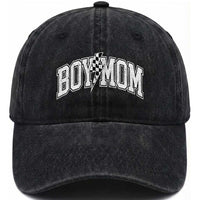 Boy Mom Lightning Bolt Checkered Varsity Son Mama Washed Cotton Baseball Cap
