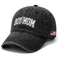 Boy Mom Lightning Bolt Checkered Varsity Son Mama Washed Cotton Baseball Cap