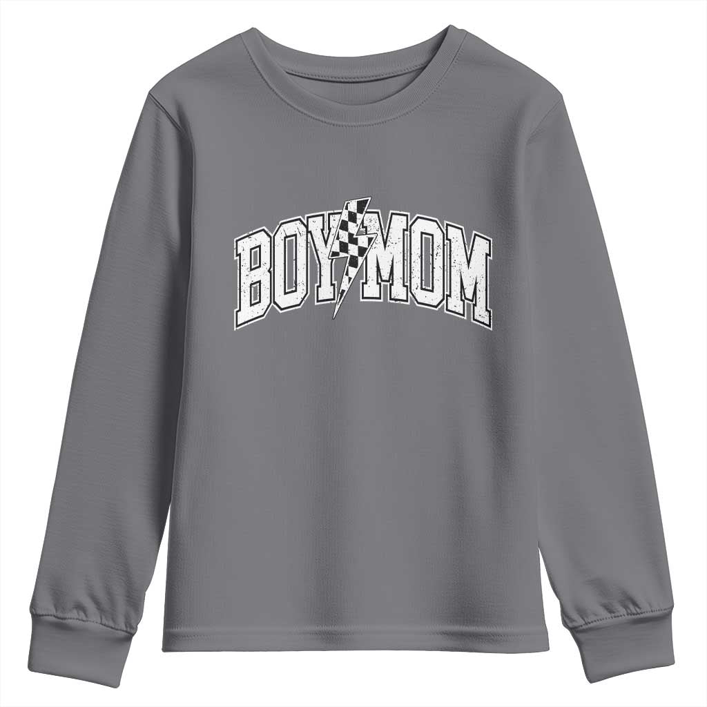 Boy Mom Lightning Bolt Checkered Varsity Son Mama Youth Sweatshirt