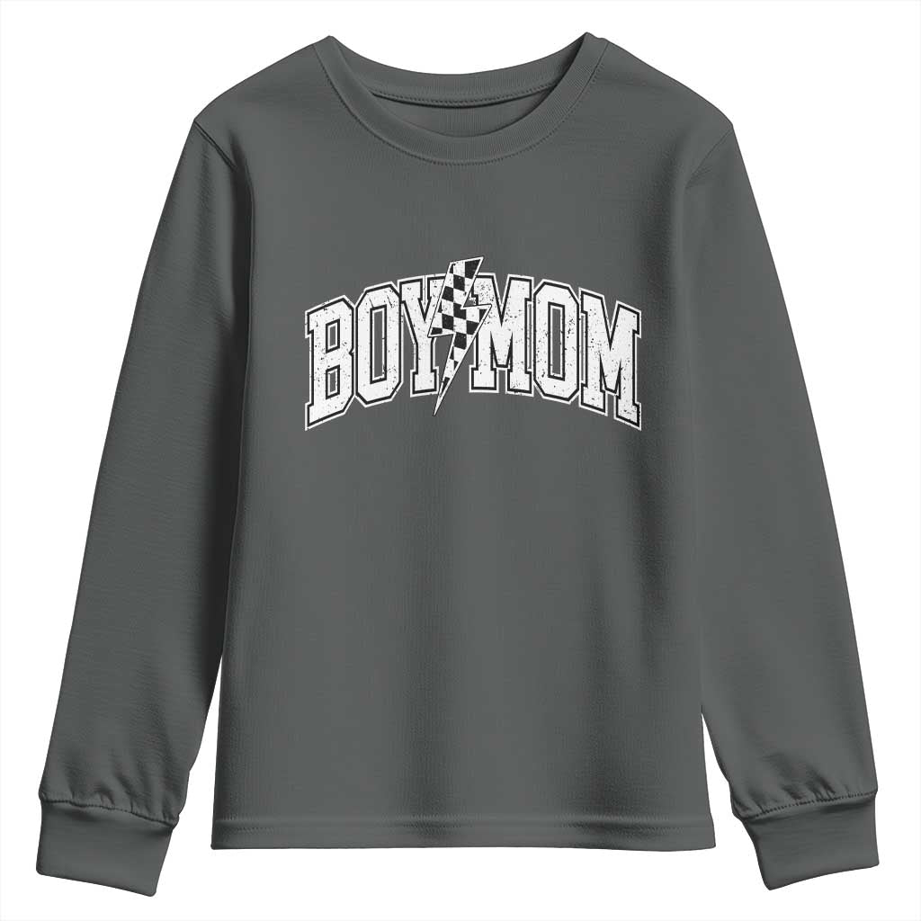 Boy Mom Lightning Bolt Checkered Varsity Son Mama Youth Sweatshirt