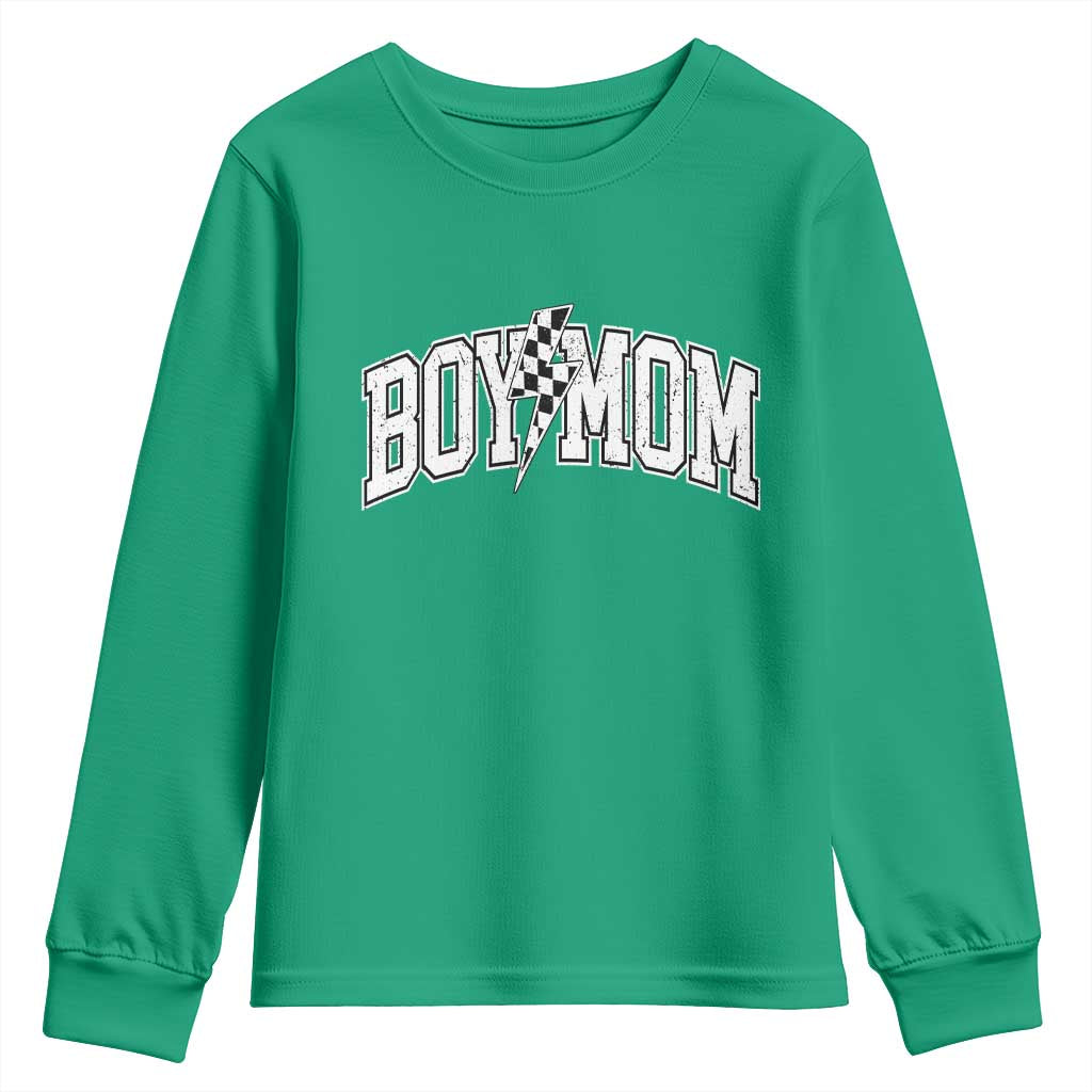 Boy Mom Lightning Bolt Checkered Varsity Son Mama Youth Sweatshirt