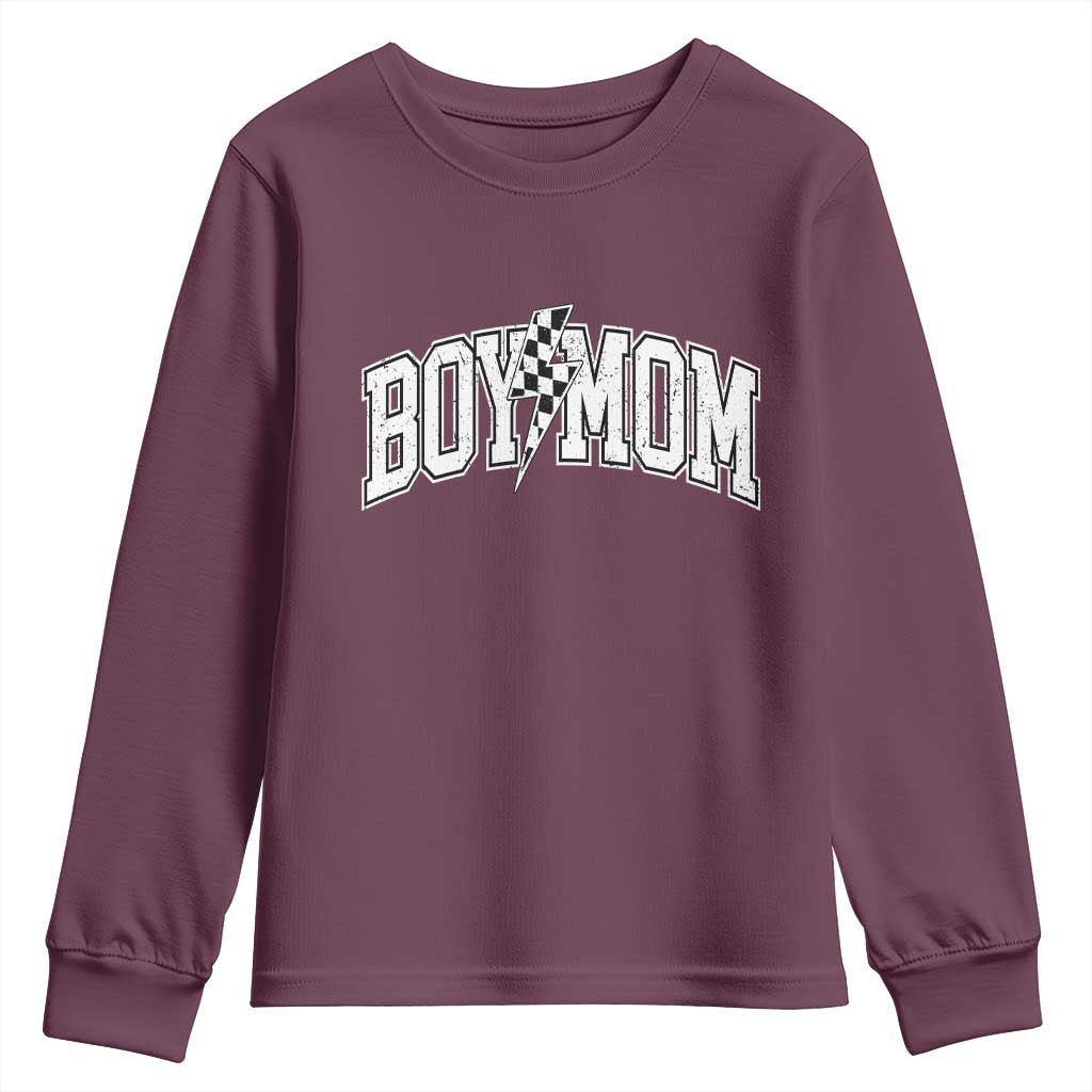 Boy Mom Lightning Bolt Checkered Varsity Son Mama Youth Sweatshirt