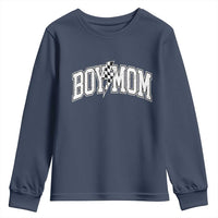 Boy Mom Lightning Bolt Checkered Varsity Son Mama Youth Sweatshirt