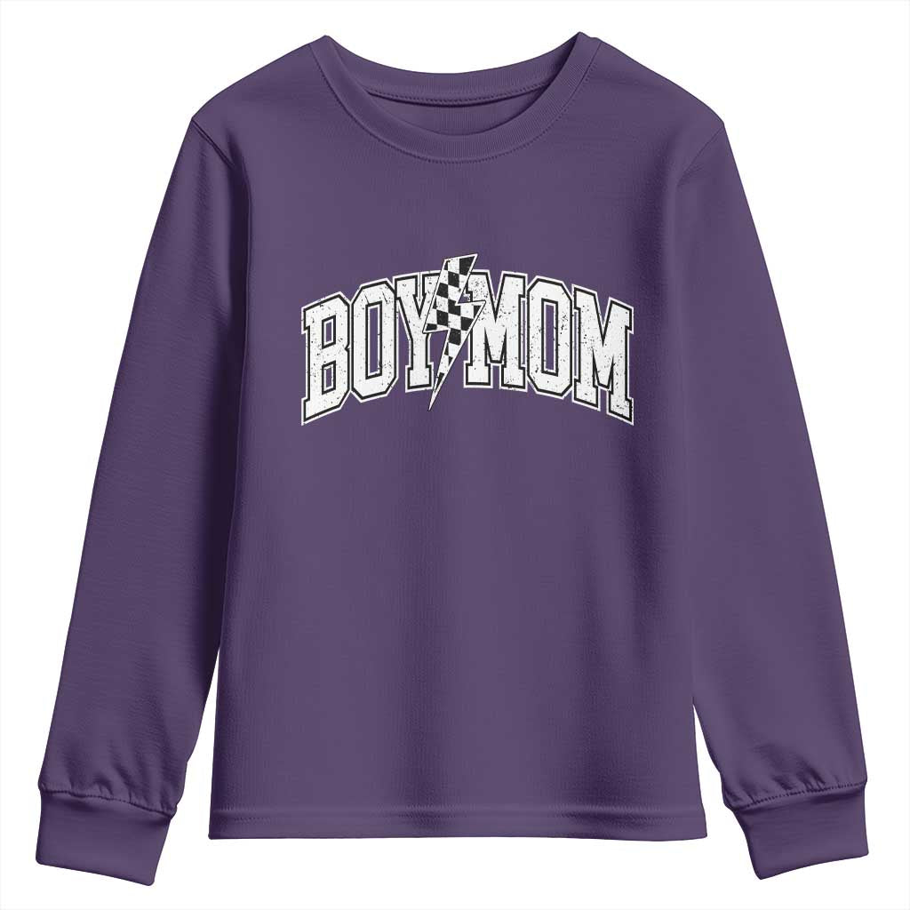 Boy Mom Lightning Bolt Checkered Varsity Son Mama Youth Sweatshirt