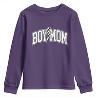 Boy Mom Lightning Bolt Checkered Varsity Son Mama Youth Sweatshirt
