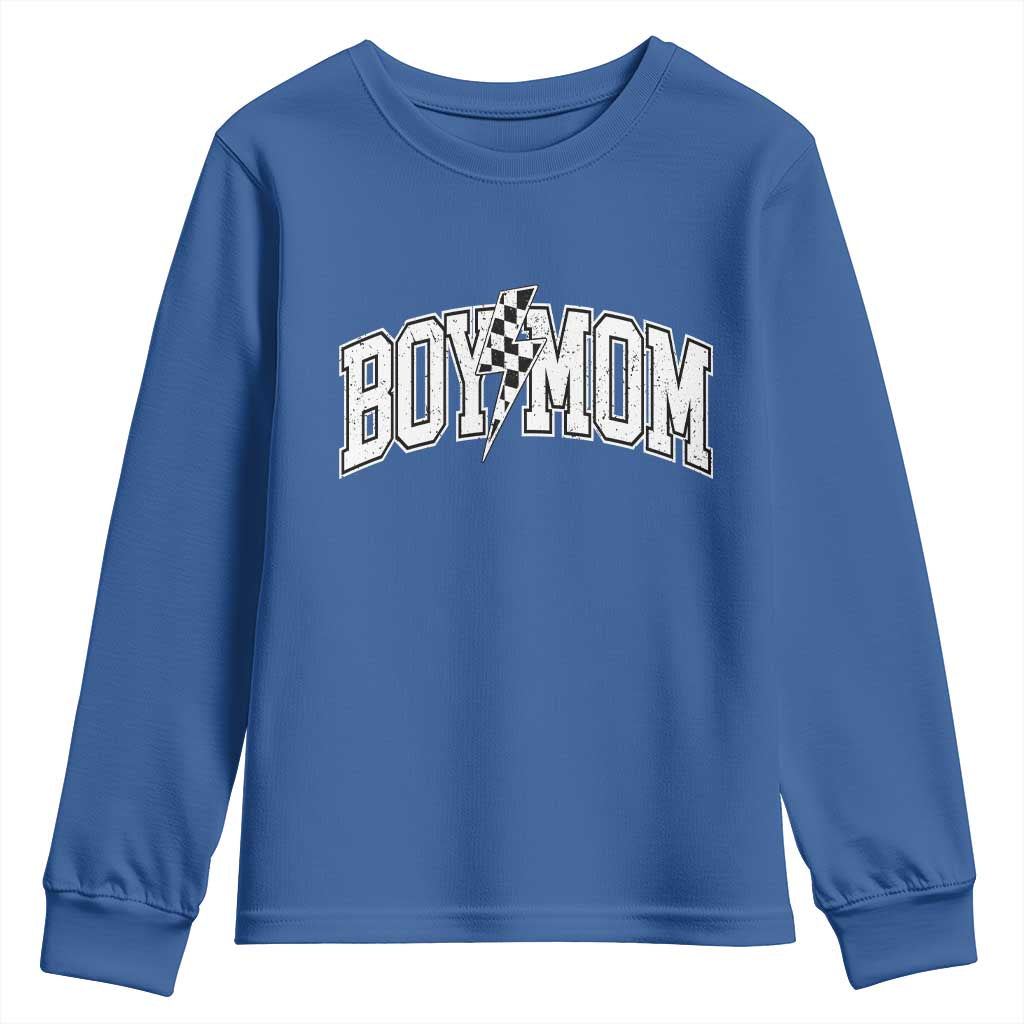 Boy Mom Lightning Bolt Checkered Varsity Son Mama Youth Sweatshirt