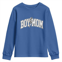 Boy Mom Lightning Bolt Checkered Varsity Son Mama Youth Sweatshirt