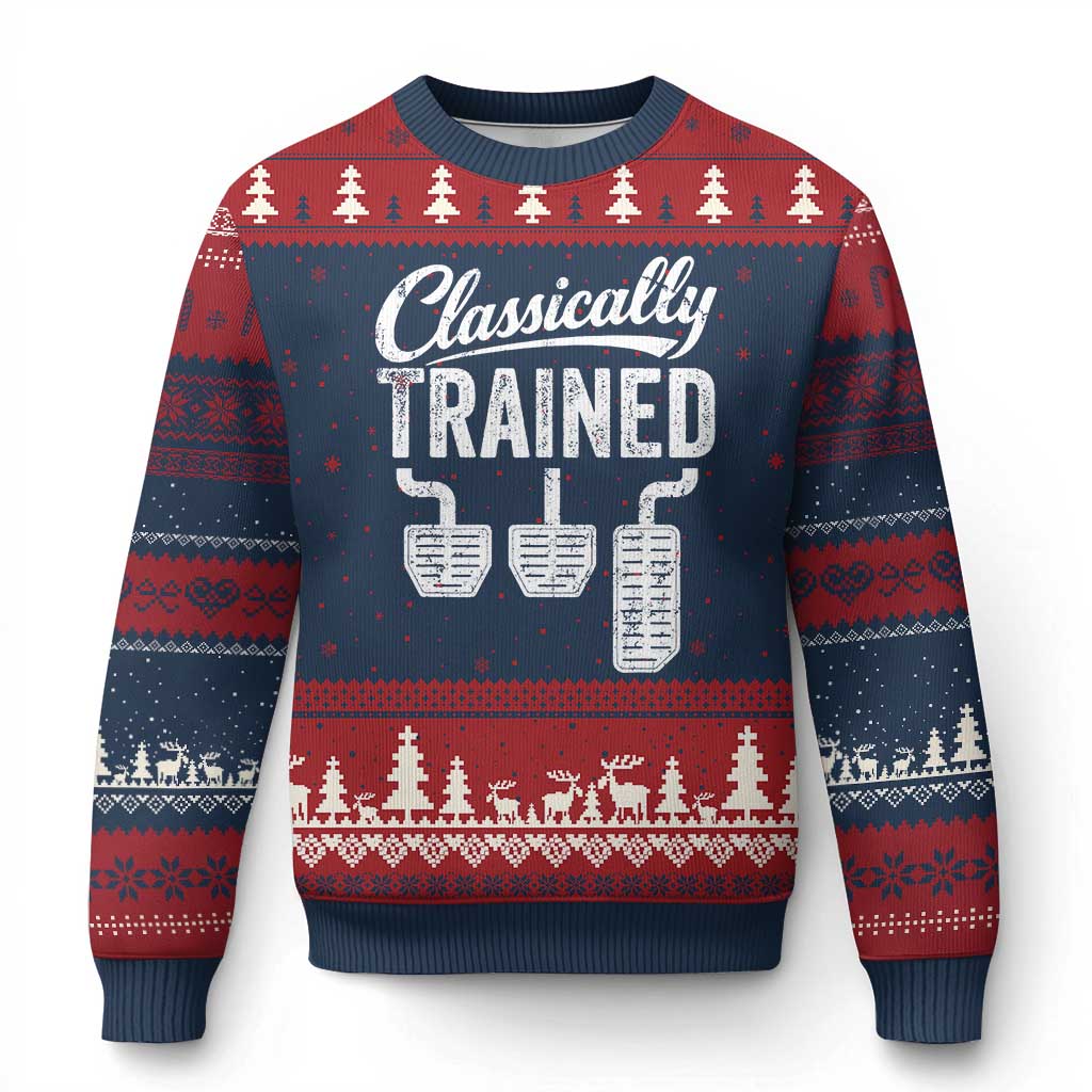Classically Trained Manual Car Ugly Christmas Sweater Pedals Driving Humor