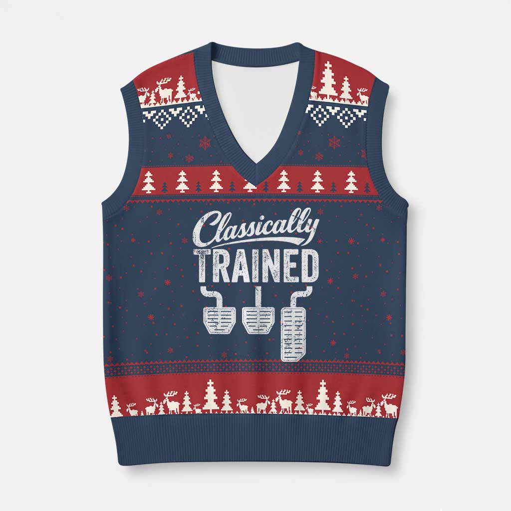 Classically Trained Manual Car V-Neck Knit Sweater Vest Pedals Driving Humor
