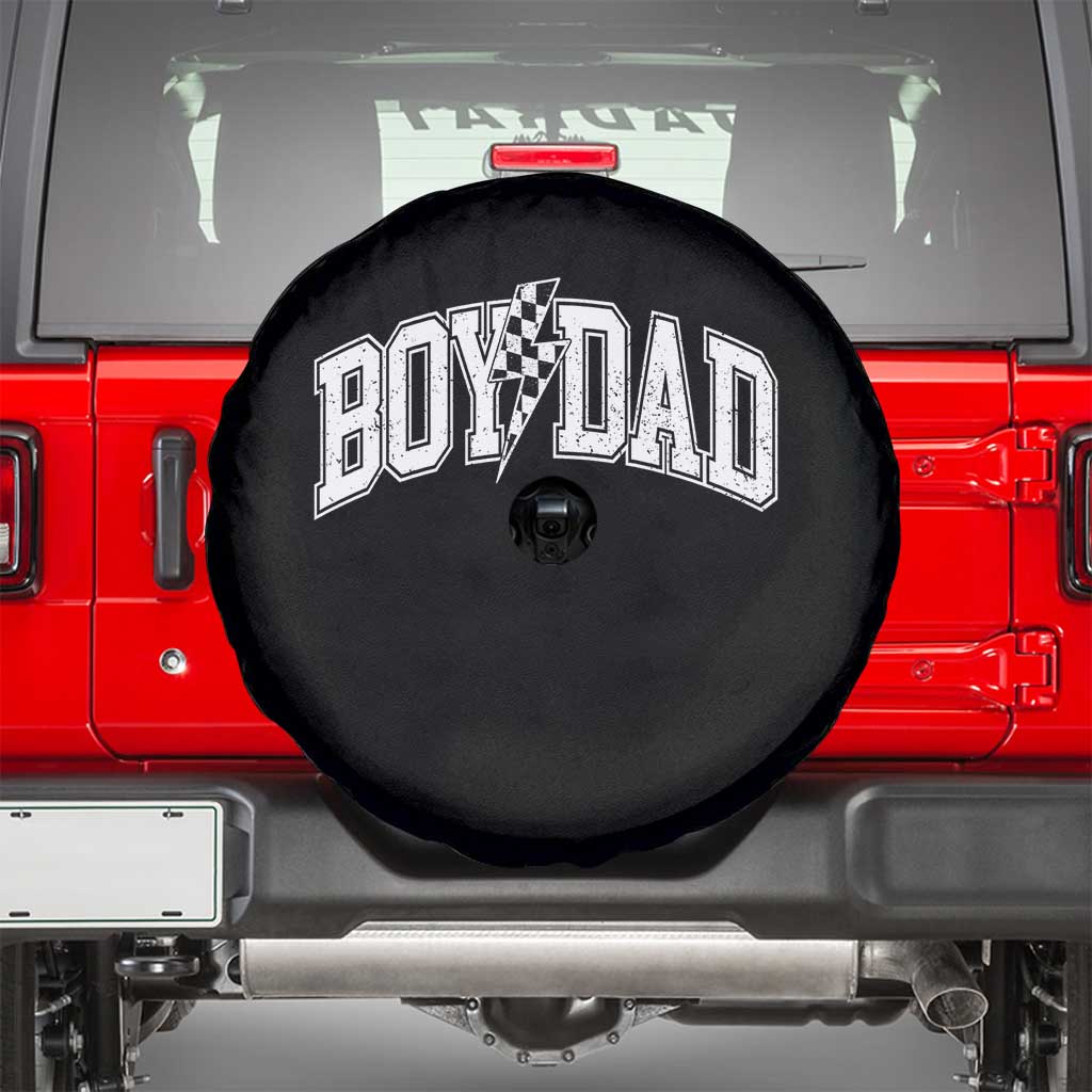Boy Dad Lightning Bolt Checkered Varsity Son Daddy Spare Tire Cover