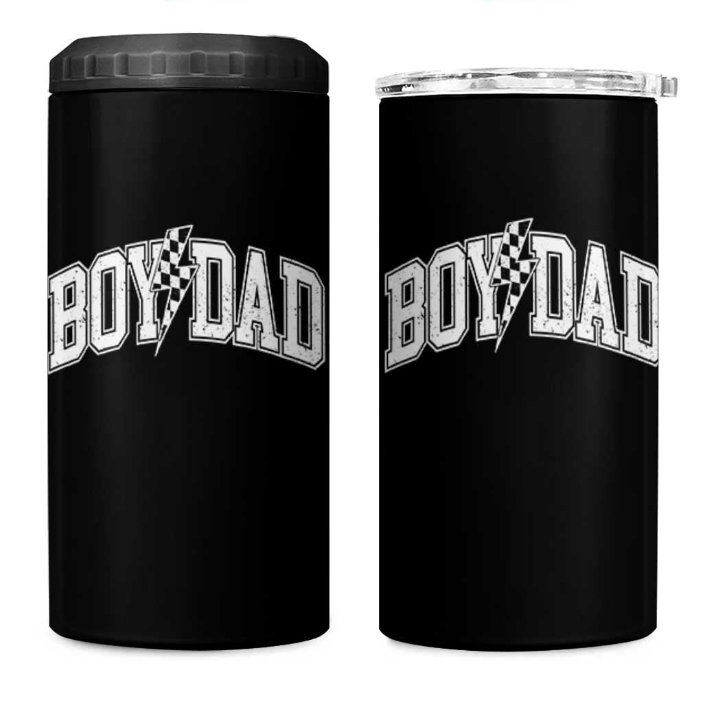Boy Dad Lightning Bolt Checkered Varsity Son Daddy 4 in 1 Can Cooler Tumbler