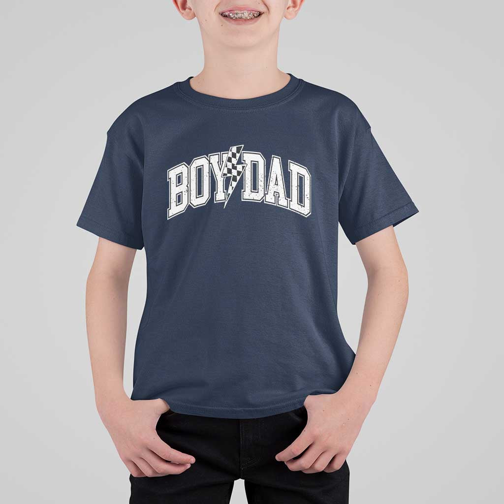 Boy Dad Lightning Bolt Checkered Varsity Son Daddy T Shirt For Kid