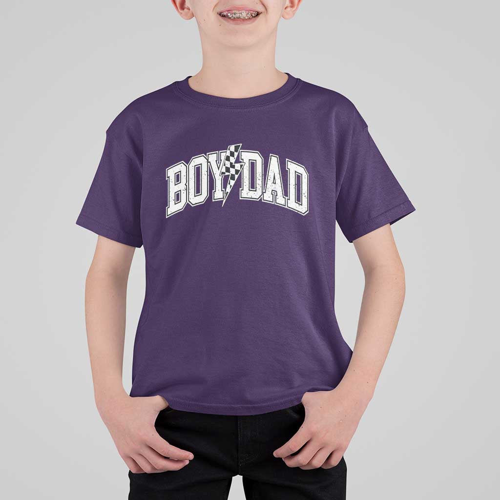 Boy Dad Lightning Bolt Checkered Varsity Son Daddy T Shirt For Kid