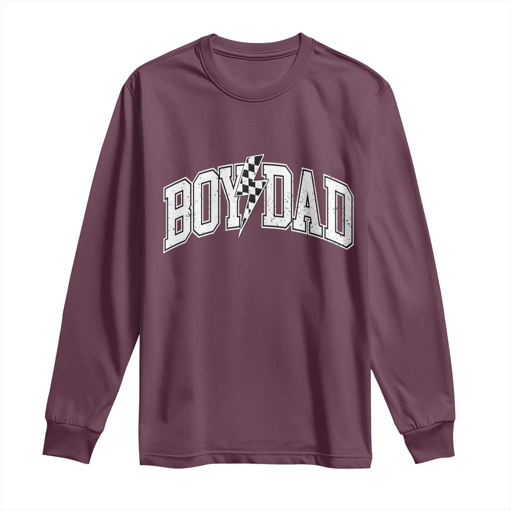 Boy Dad Lightning Bolt Checkered Varsity Son Daddy Long Sleeve Shirt