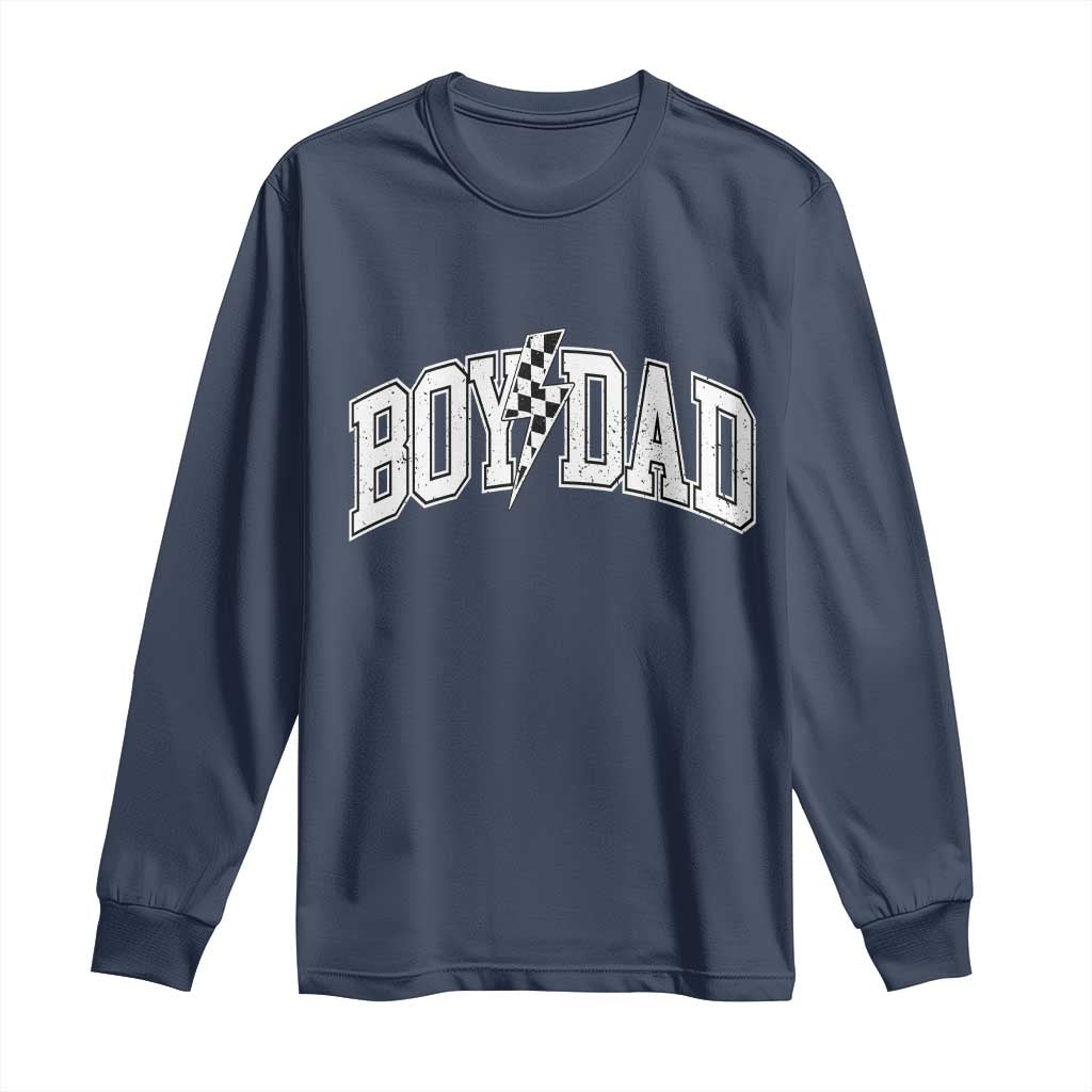 Boy Dad Lightning Bolt Checkered Varsity Son Daddy Long Sleeve Shirt