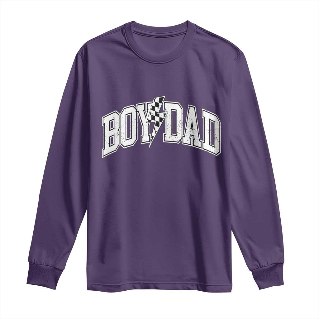 Boy Dad Lightning Bolt Checkered Varsity Son Daddy Long Sleeve Shirt