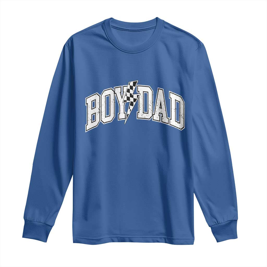 Boy Dad Lightning Bolt Checkered Varsity Son Daddy Long Sleeve Shirt
