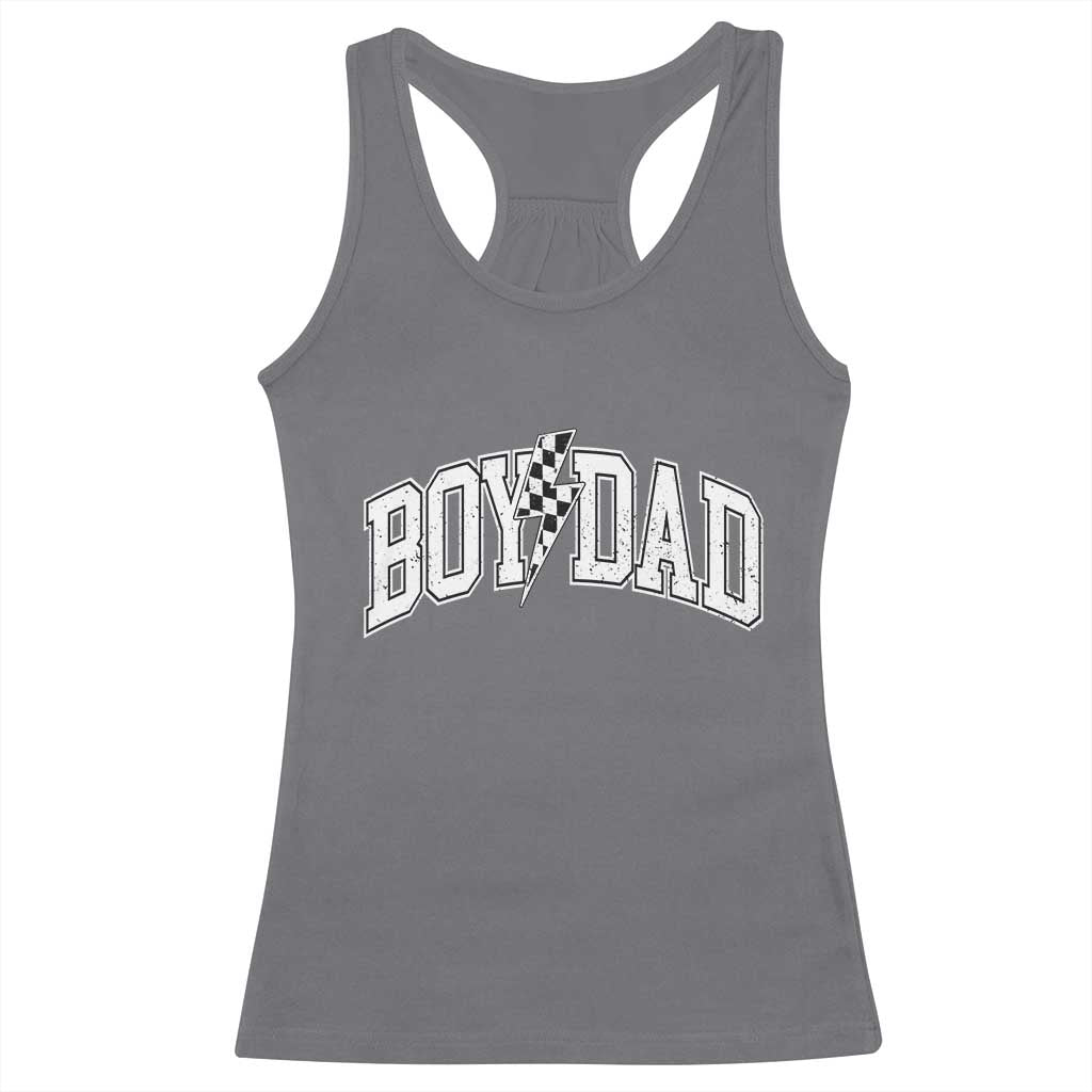 Boy Dad Lightning Bolt Checkered Varsity Son Daddy Racerback Tank Top