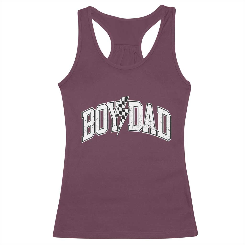 Boy Dad Lightning Bolt Checkered Varsity Son Daddy Racerback Tank Top