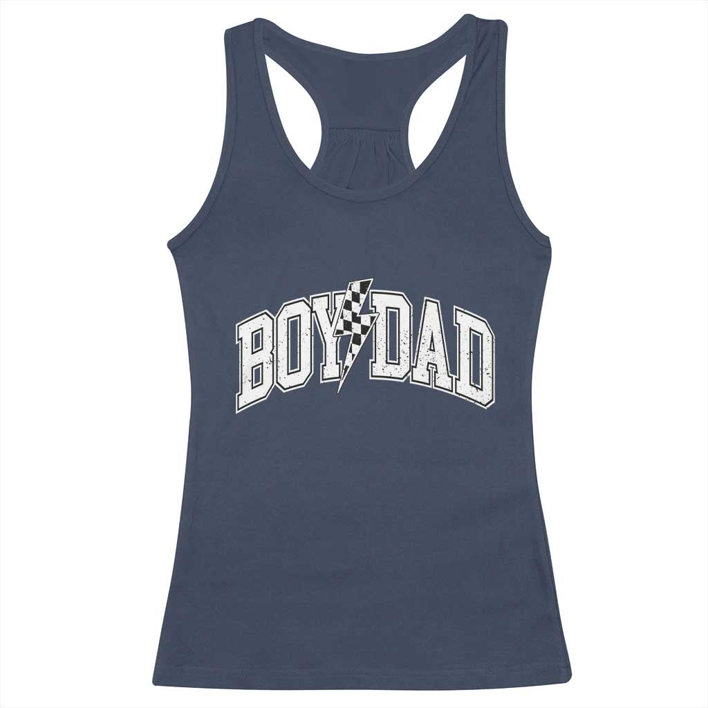Boy Dad Lightning Bolt Checkered Varsity Son Daddy Racerback Tank Top