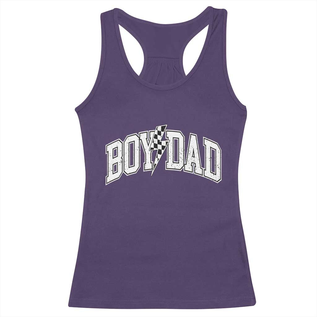 Boy Dad Lightning Bolt Checkered Varsity Son Daddy Racerback Tank Top