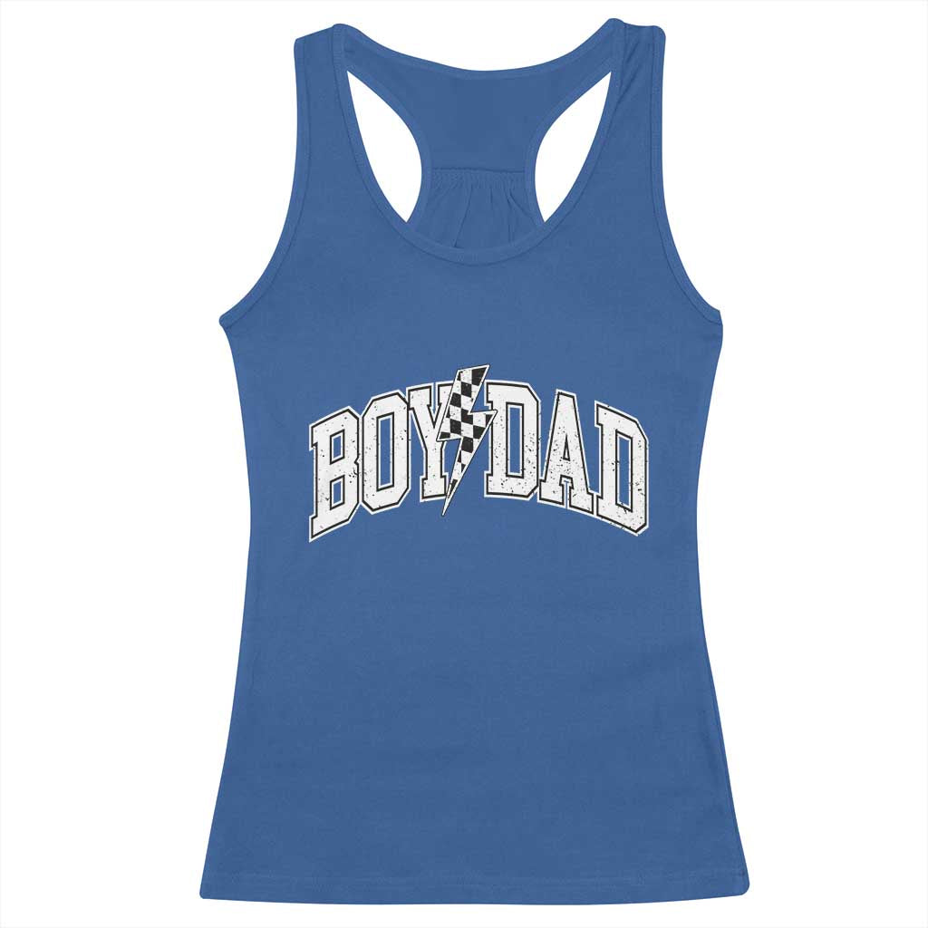 Boy Dad Lightning Bolt Checkered Varsity Son Daddy Racerback Tank Top