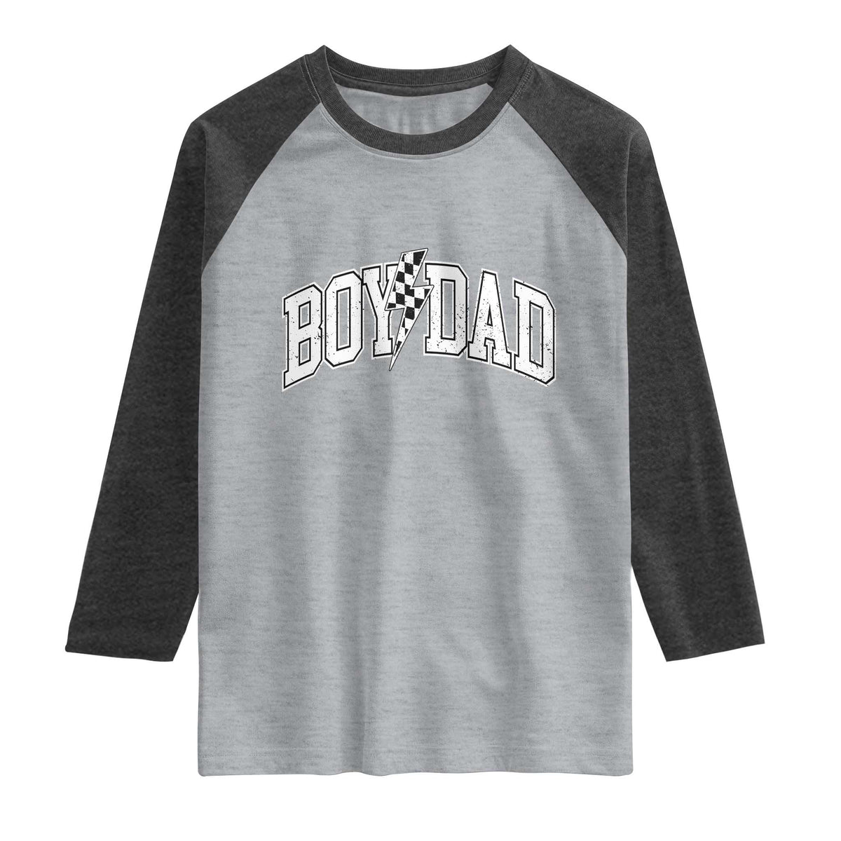 Boy Dad Lightning Bolt Checkered Varsity Son Daddy Raglan Shirt