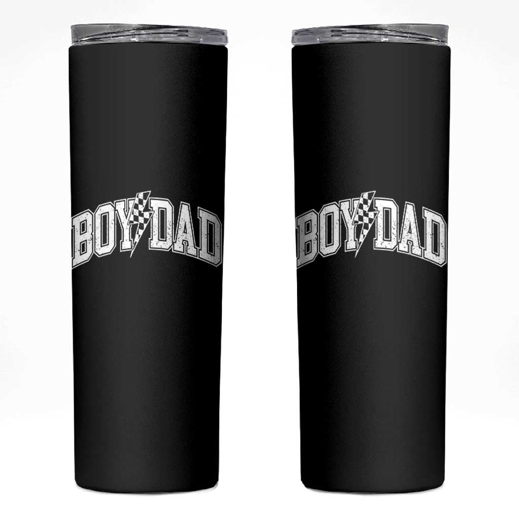 Boy Dad Lightning Bolt Checkered Varsity Son Daddy Skinny Tumbler