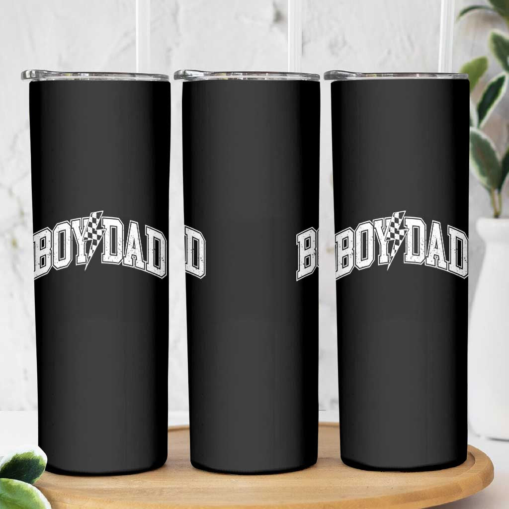 Boy Dad Lightning Bolt Checkered Varsity Son Daddy Skinny Tumbler