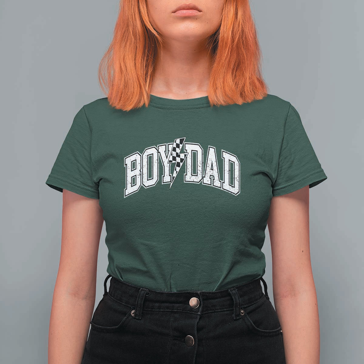 Boy Dad Lightning Bolt Checkered Varsity Son Daddy T Shirt For Women