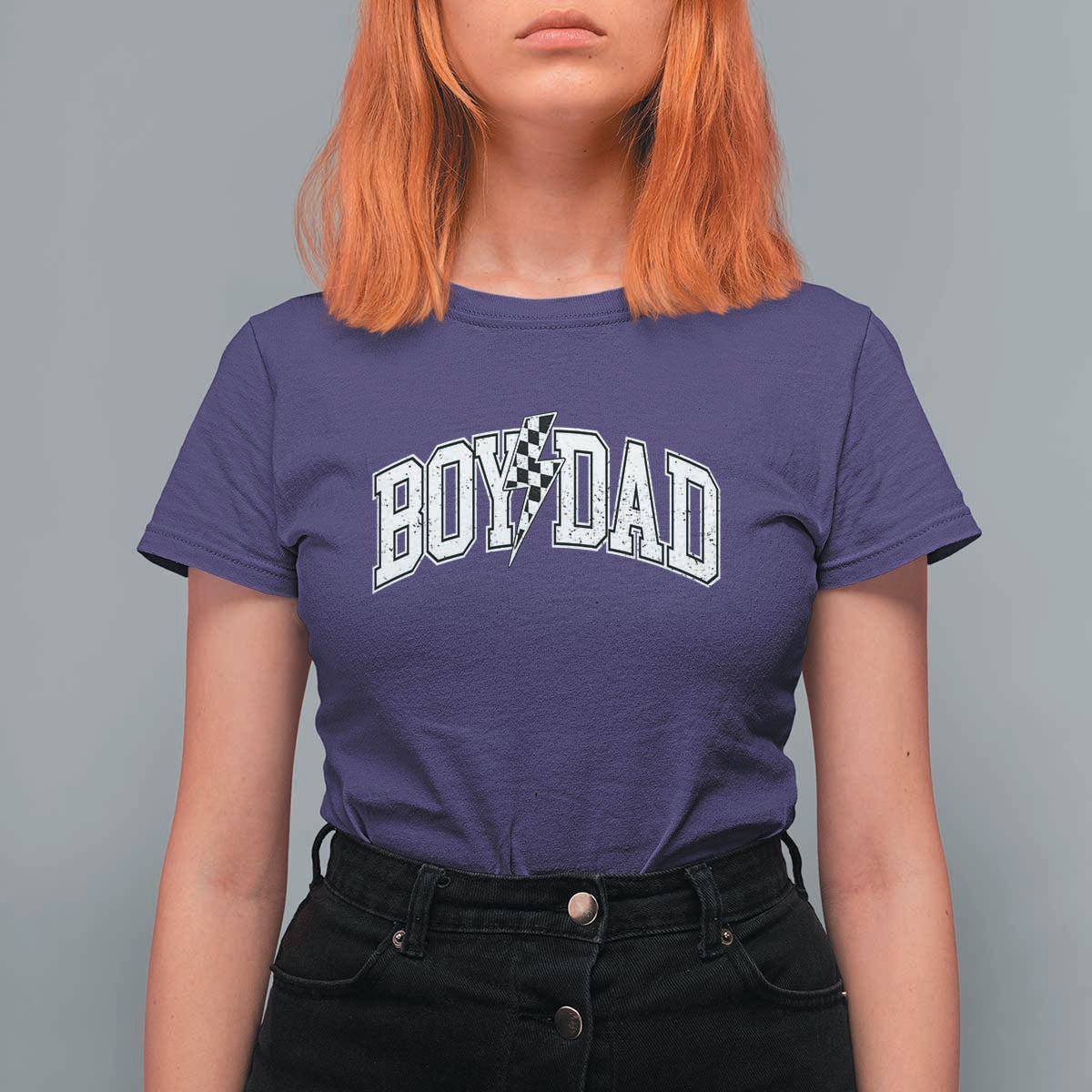 Boy Dad Lightning Bolt Checkered Varsity Son Daddy T Shirt For Women
