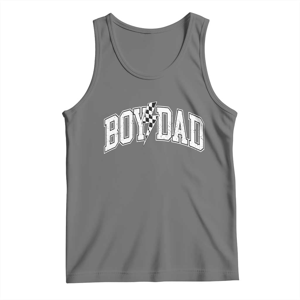 Boy Dad Lightning Bolt Checkered Varsity Son Daddy Tank Top