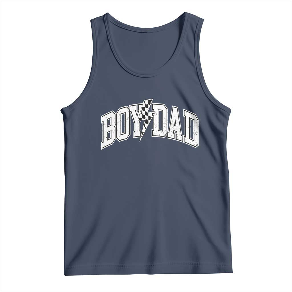 Boy Dad Lightning Bolt Checkered Varsity Son Daddy Tank Top