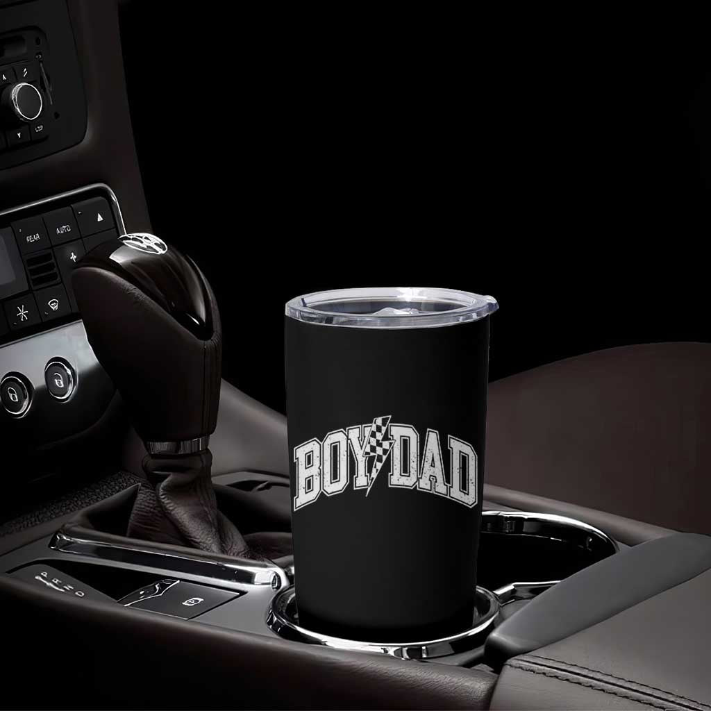 Boy Dad Lightning Bolt Checkered Varsity Son Daddy Tumbler Cup