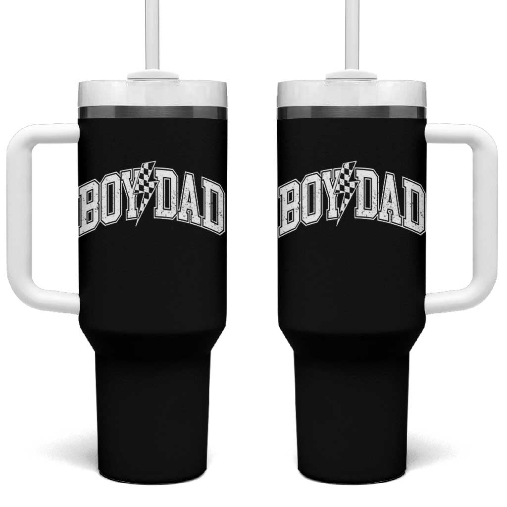 Boy Dad Lightning Bolt Checkered Varsity Son Daddy Tumbler With Handle