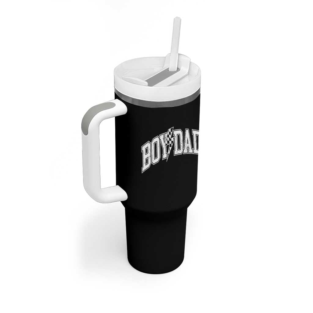 Boy Dad Lightning Bolt Checkered Varsity Son Daddy Tumbler With Handle