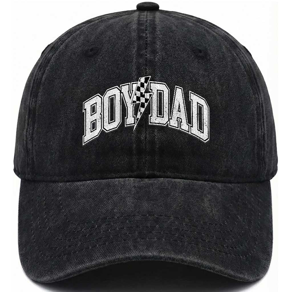 Boy Dad Lightning Bolt Checkered Varsity Son Daddy Washed Cotton Baseball Cap