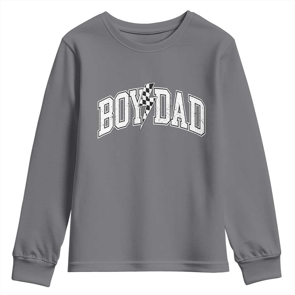 Boy Dad Lightning Bolt Checkered Varsity Son Daddy Youth Sweatshirt