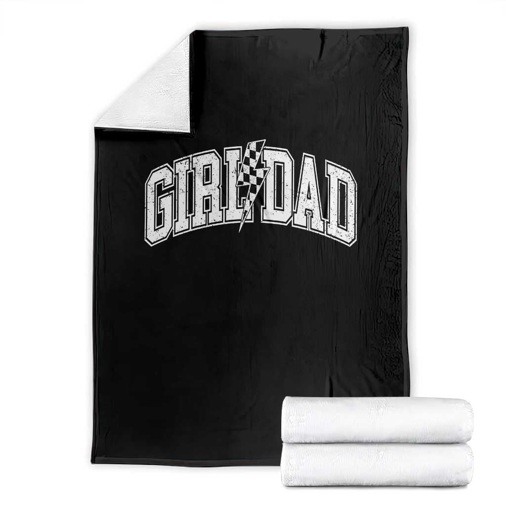 Girl Dad Lightning Bolt Checkered Varsity Daughter Daddy Throw Blanket